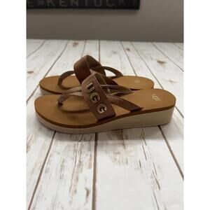 UGG Luna Logo Charm Brown Wedge Sandals - sz 9